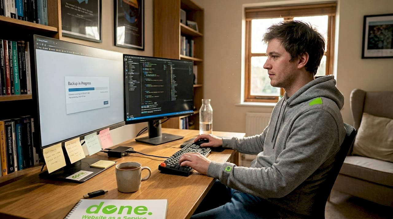 IT specialist managing website backup task