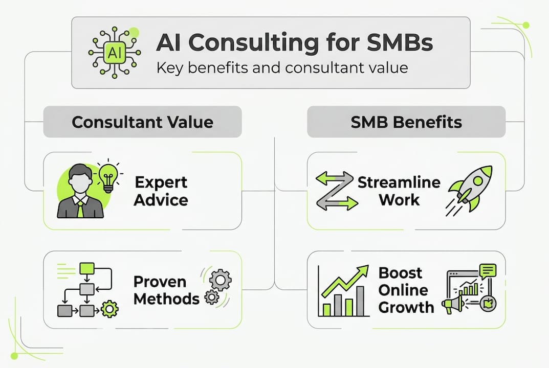 Infographic showing AI consulting value and SMB benefits