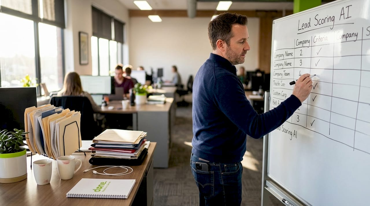 Sales manager marking AI lead scoring chart