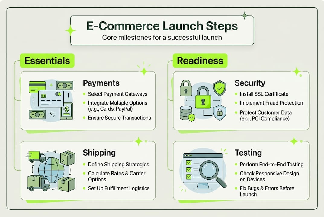 Infographic summarising e-commerce launch steps