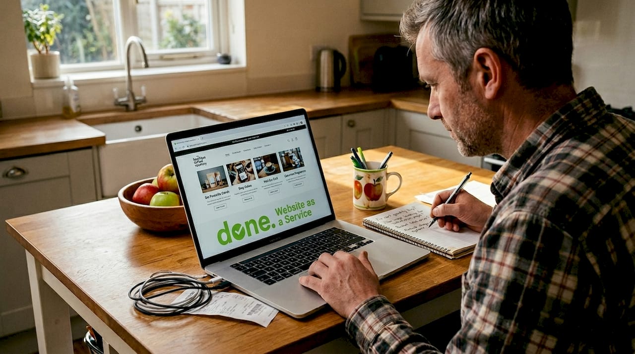 User testing e-commerce site on kitchen laptop