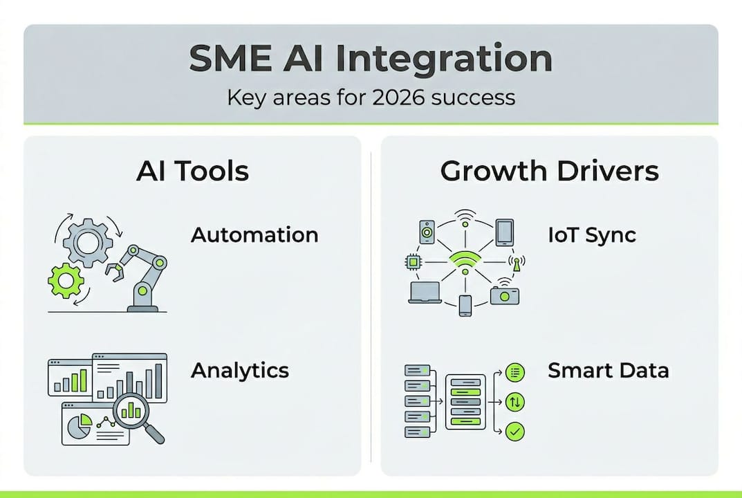 Infographic showing SME AI strategies and growth drivers