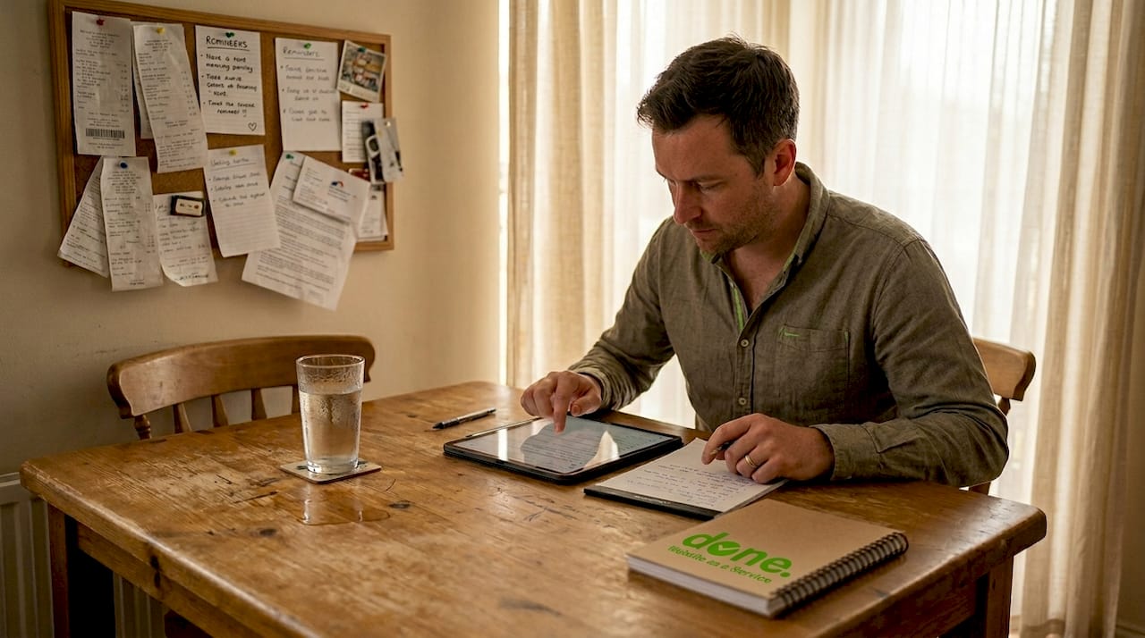 Entrepreneur working with tablet and notes