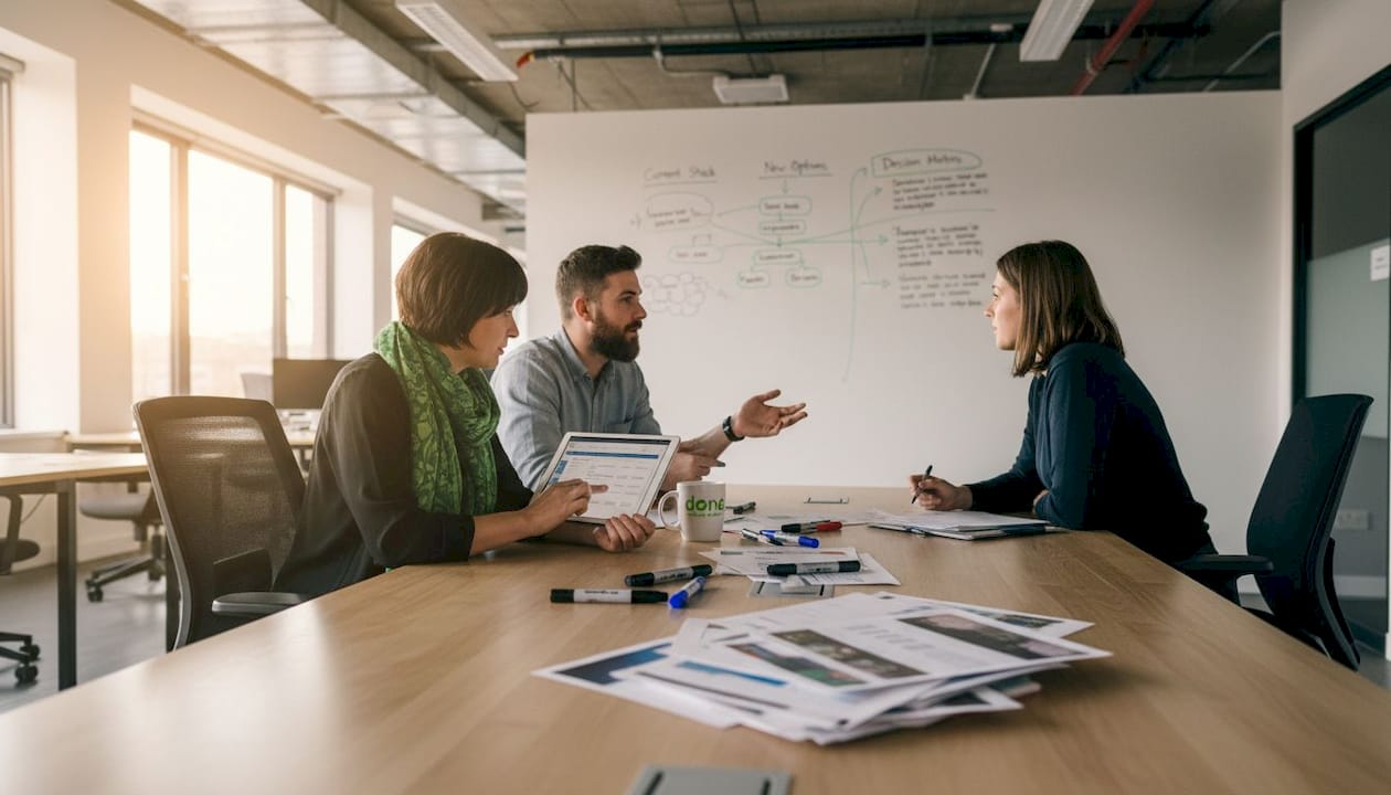 Team reviewing e-commerce platforms together