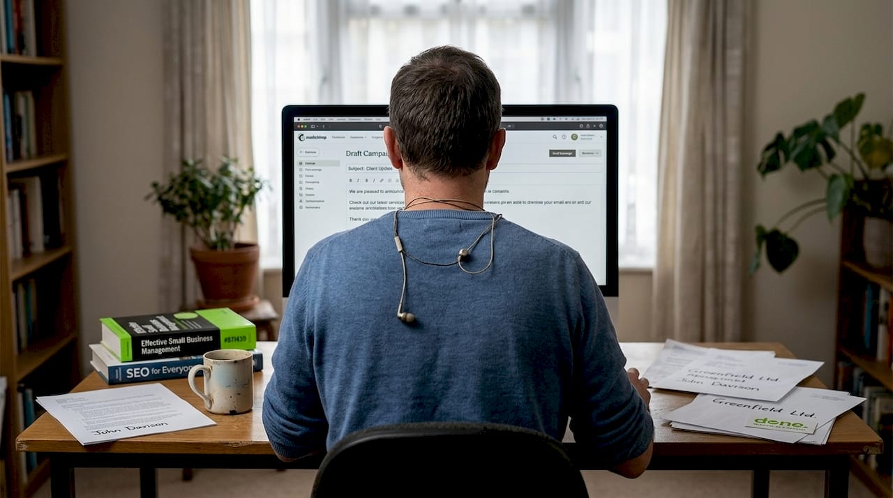 Man preparing SMB email marketing campaign