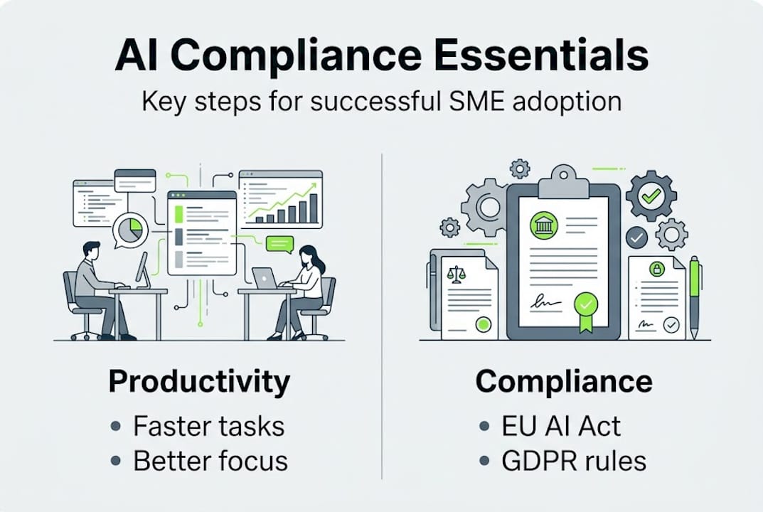 Infographic showing AI compliance and productivity points