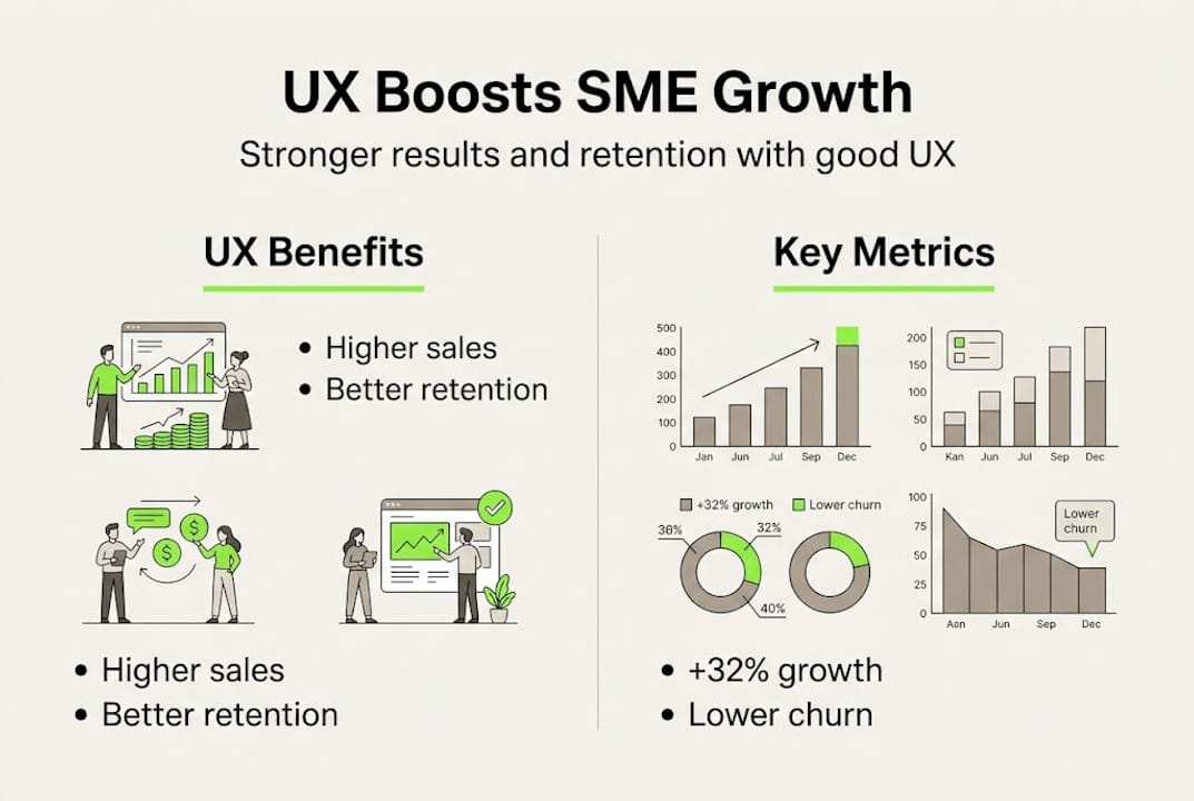 Infographic showing SME UX benefits and metrics