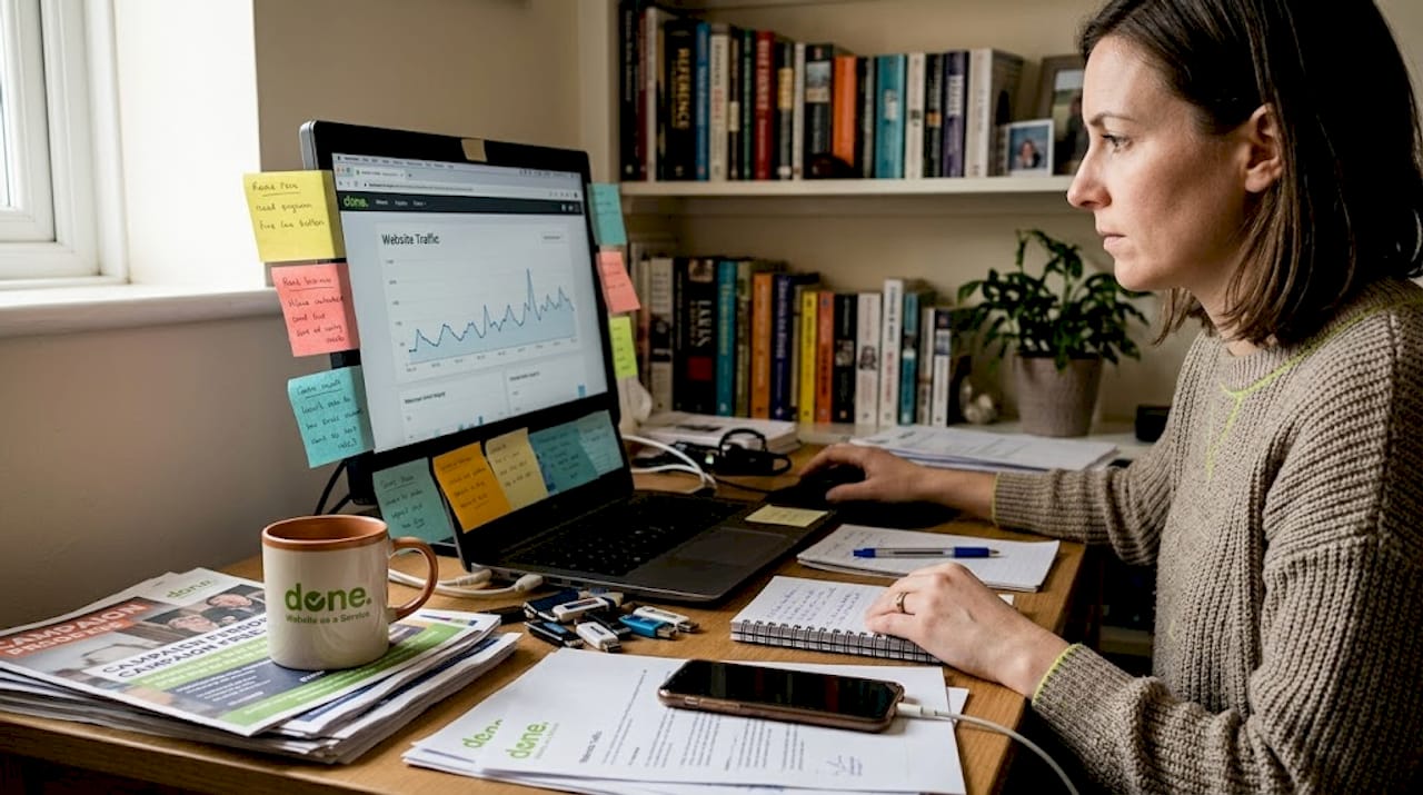 Marketer working on digital campaign workspace