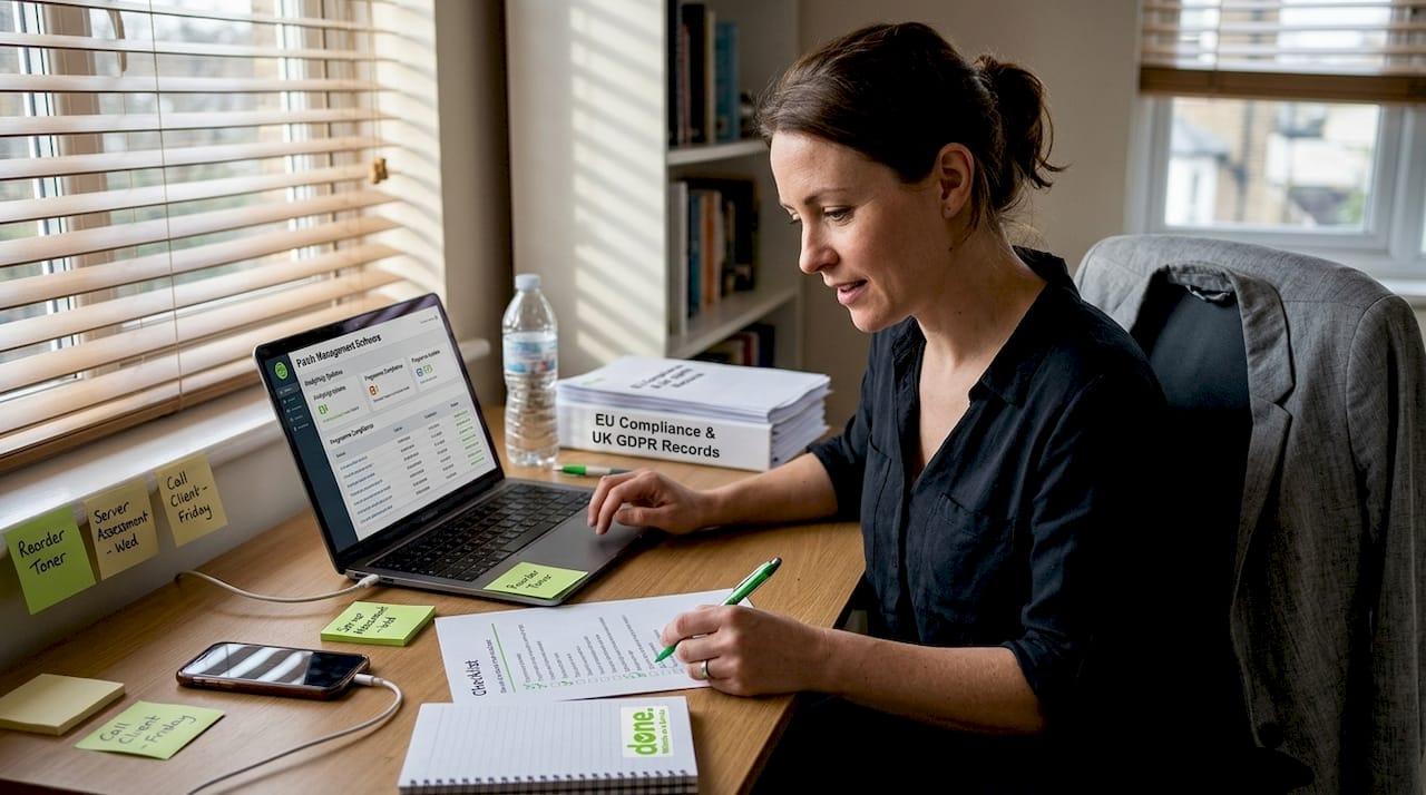 Business owner checking compliance patching tasks