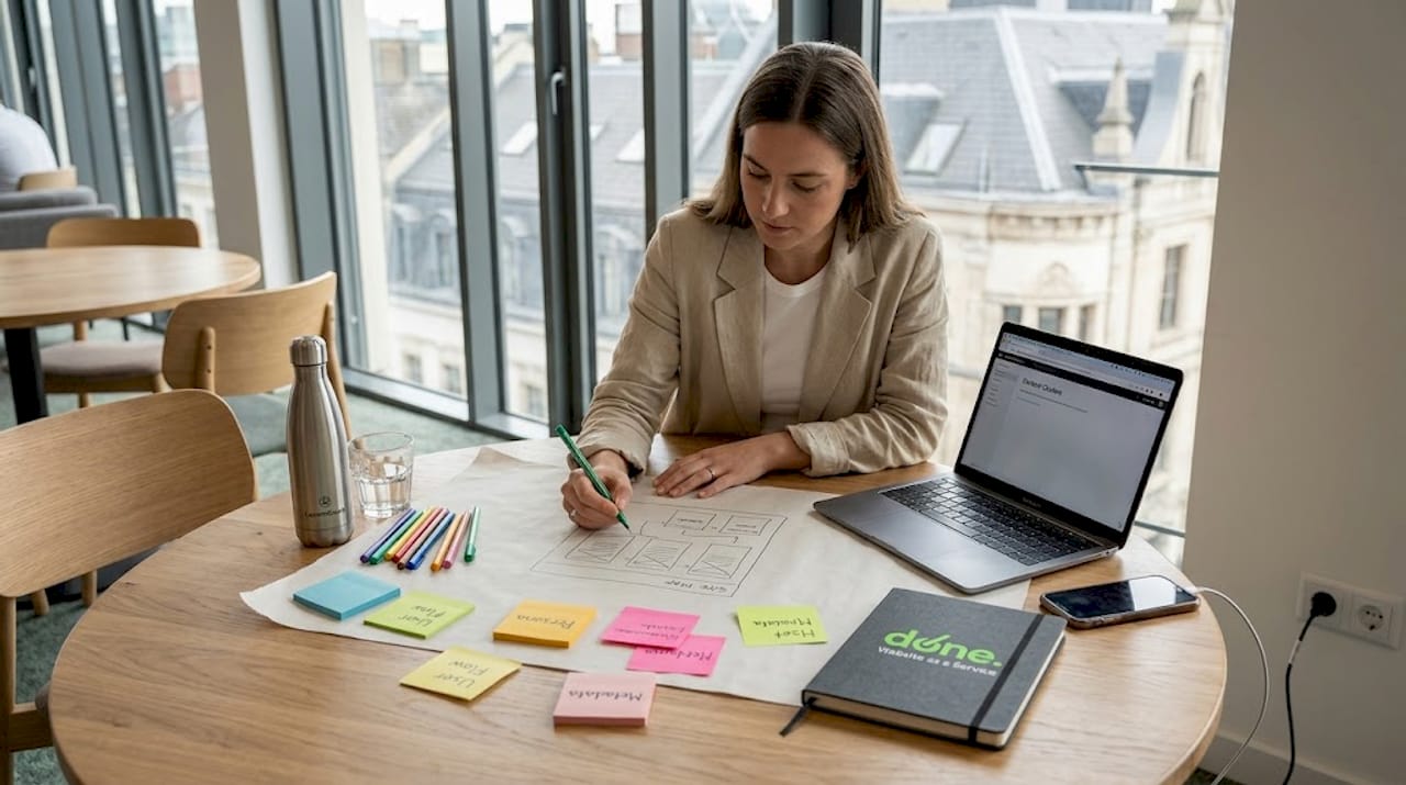 Businesswoman sketches content cluster site map