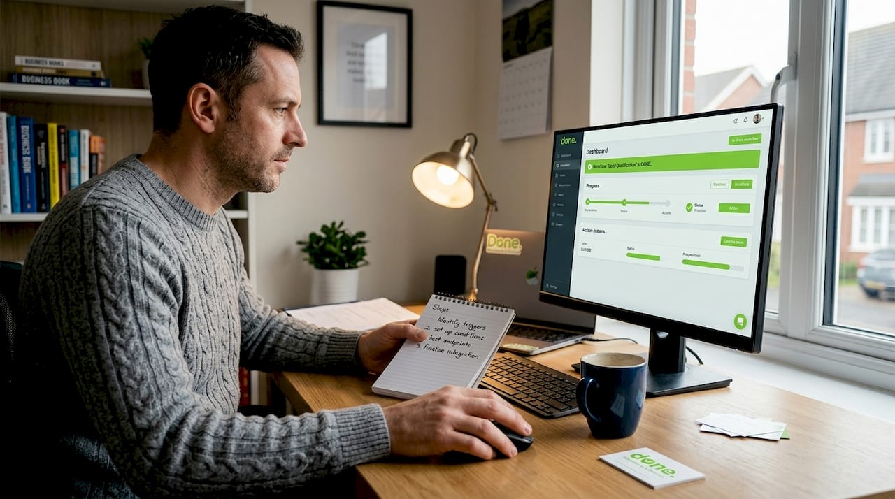SME owner using workflow automation at home