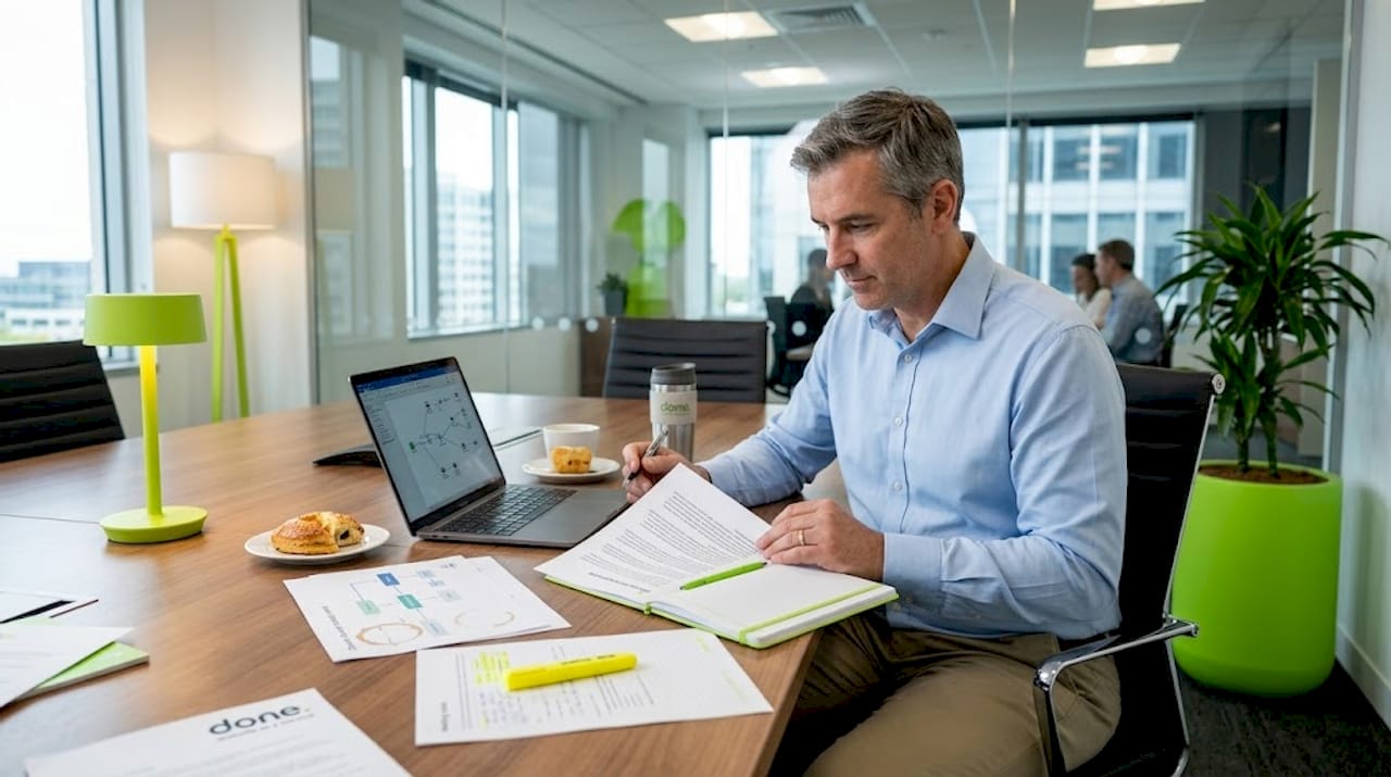 Manager reviewing AI deployment documents