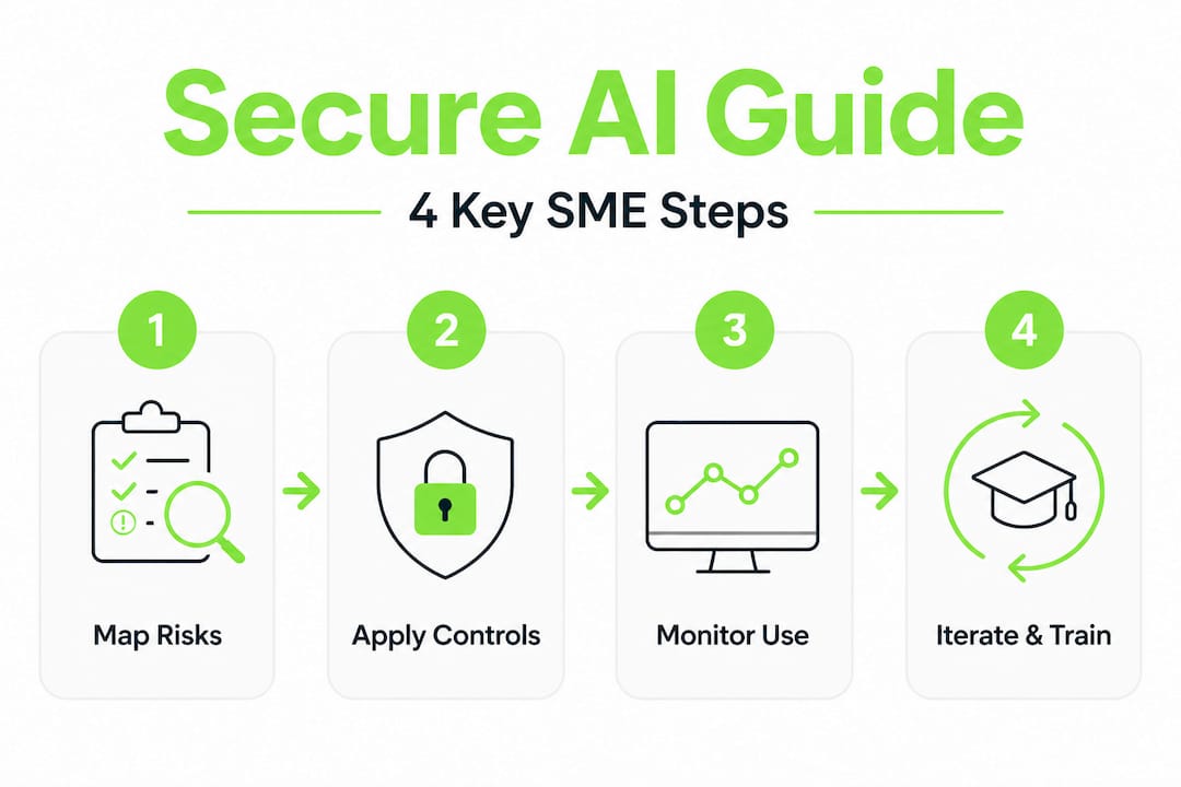 Infographic showing secure AI steps for SMEs