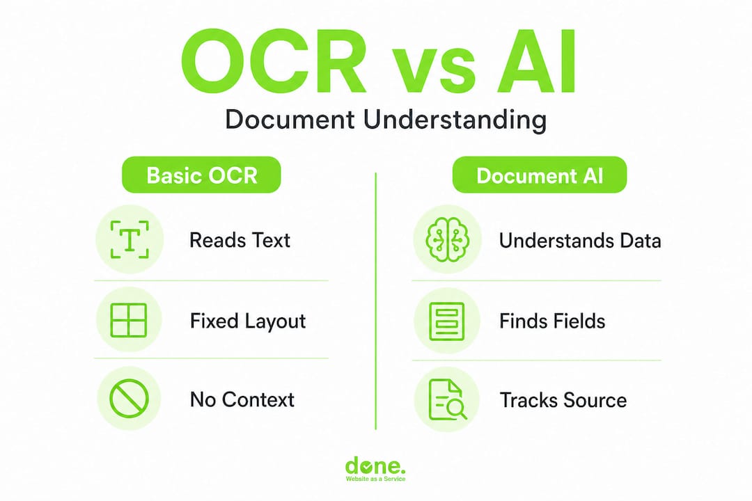 Infographic comparing OCR and document processing AI
