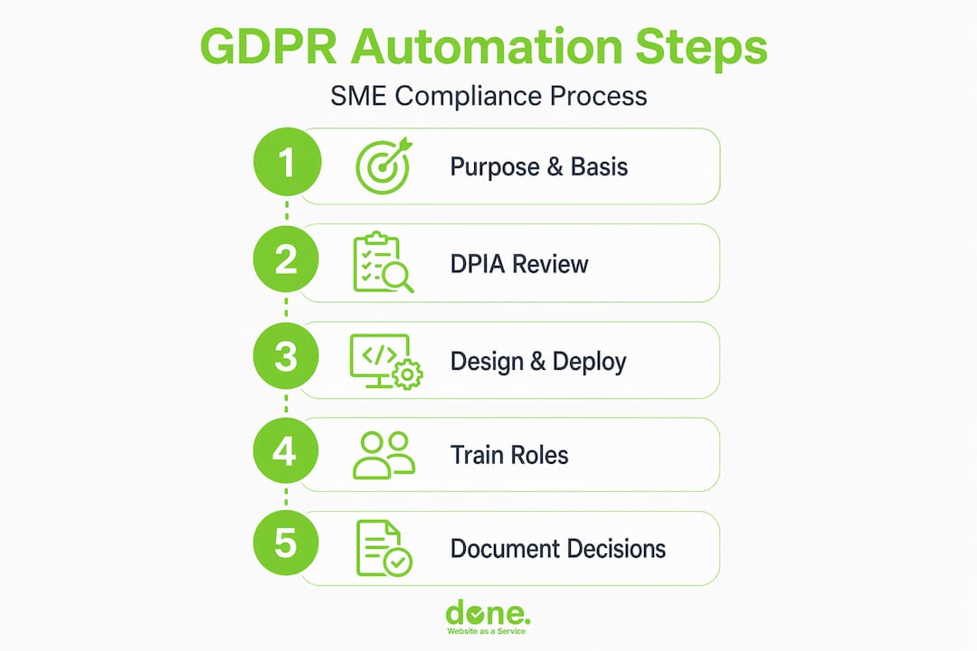 Infographic showing GDPR automation compliance steps