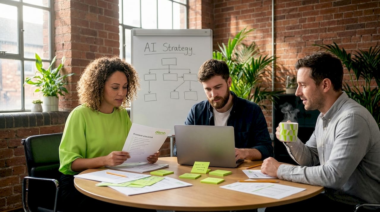 Small business team meeting about AI implementation