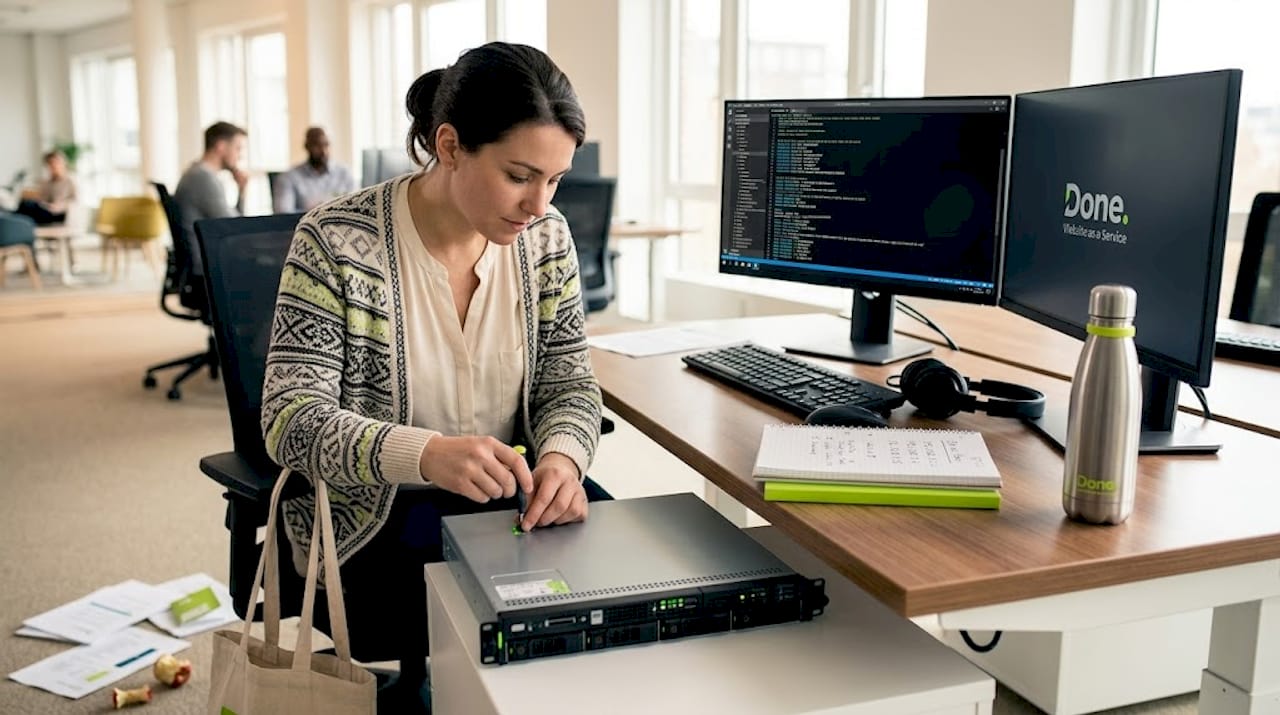 Engineer manages AI server at workstation