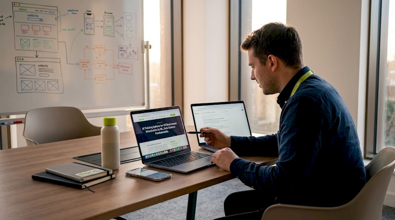 Employees compare AI course options at workspace