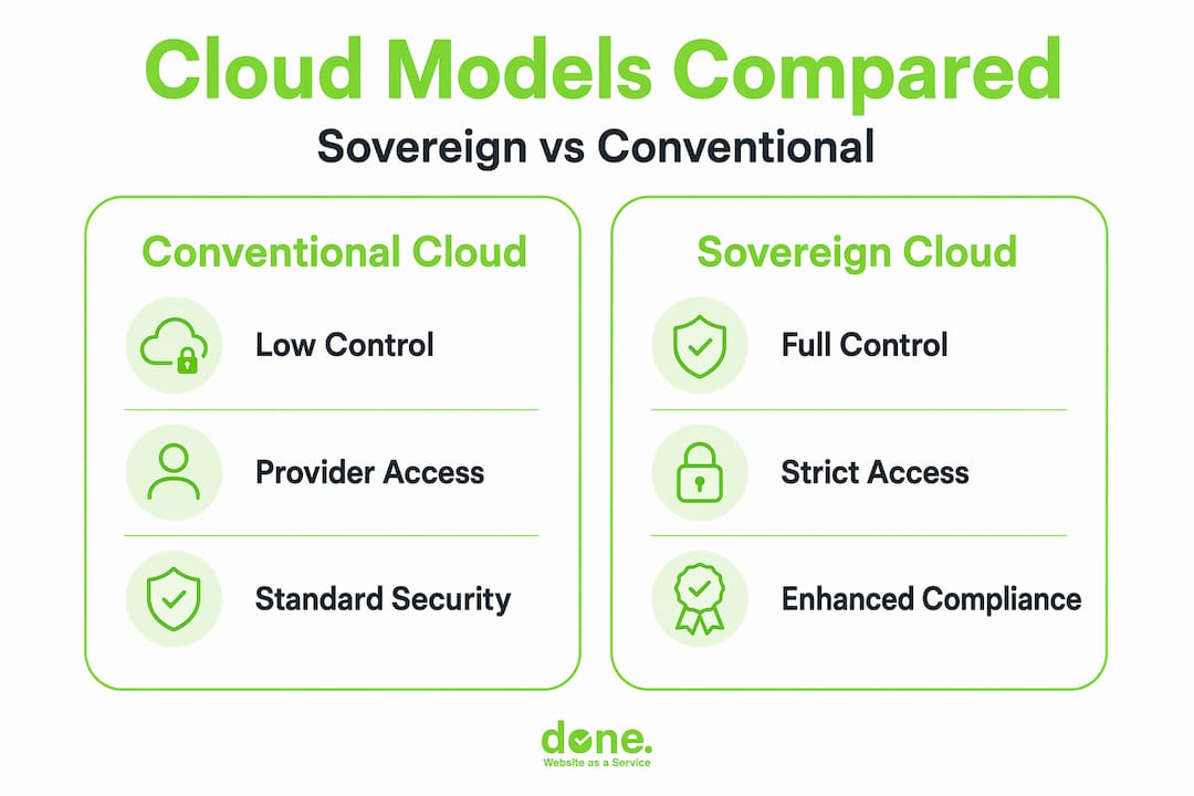 Infographic comparing sovereign and conventional cloud models