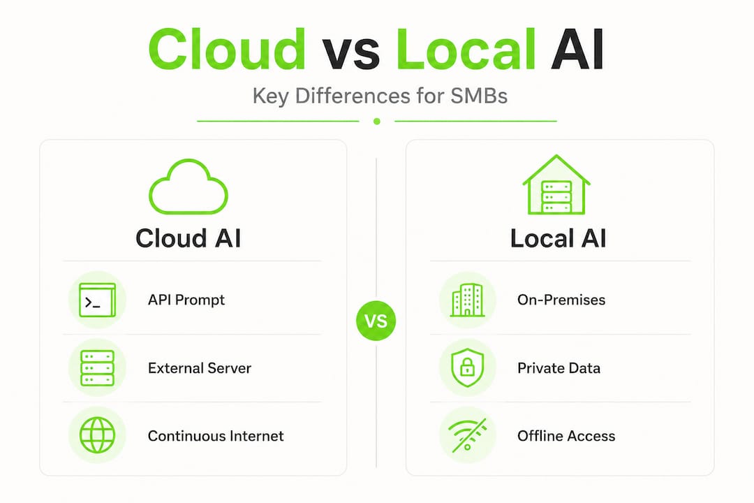 Infographic comparing cloud AI to local AI for SMBs