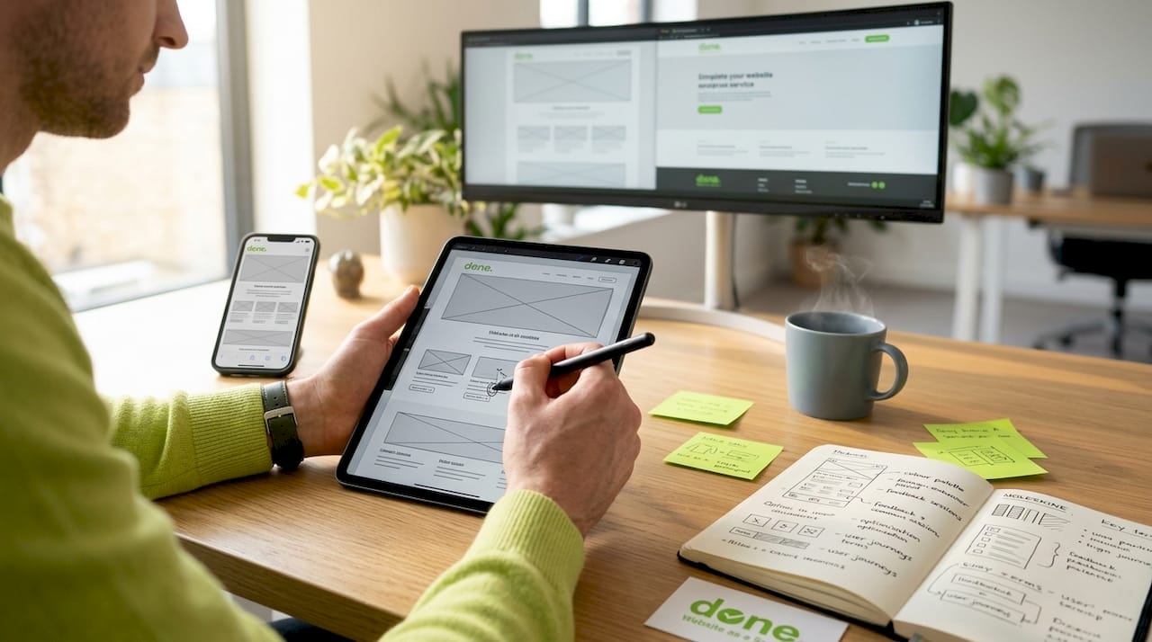 UX designer illustrating responsive design on devices