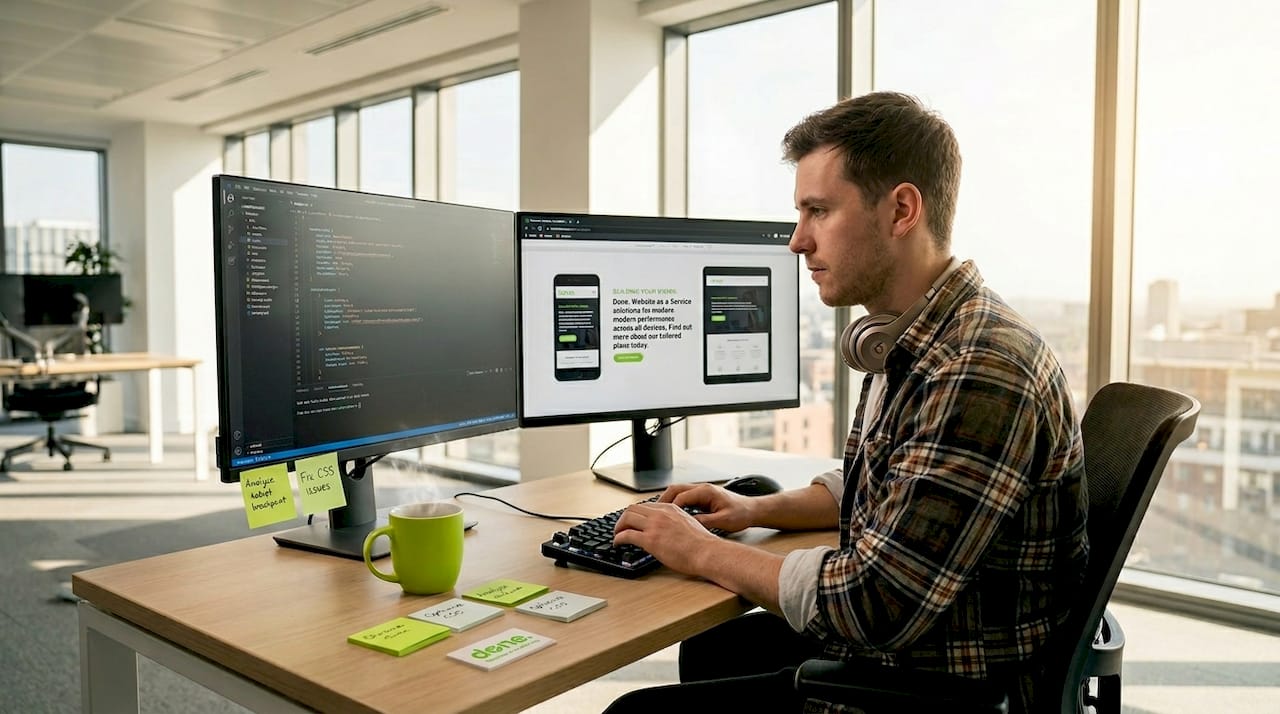 Developer testing responsive website on multiple screens