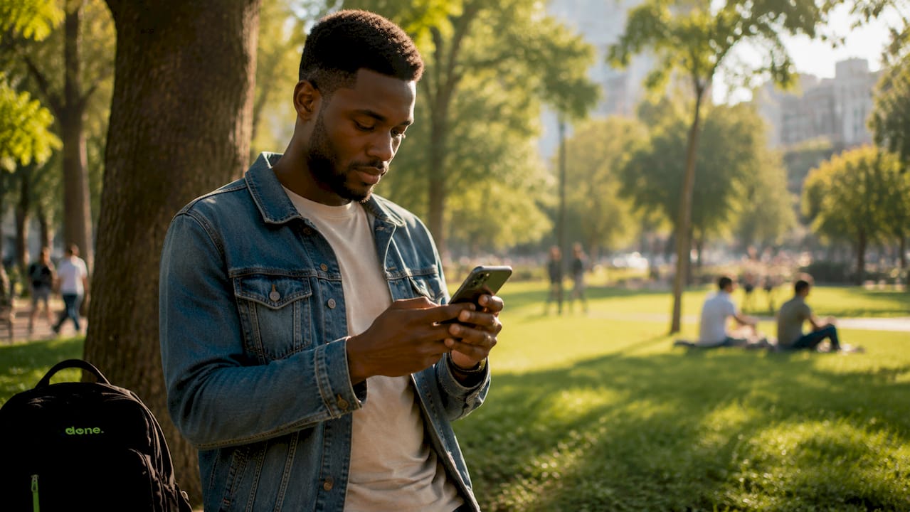 Young man browsing online shopping on phone