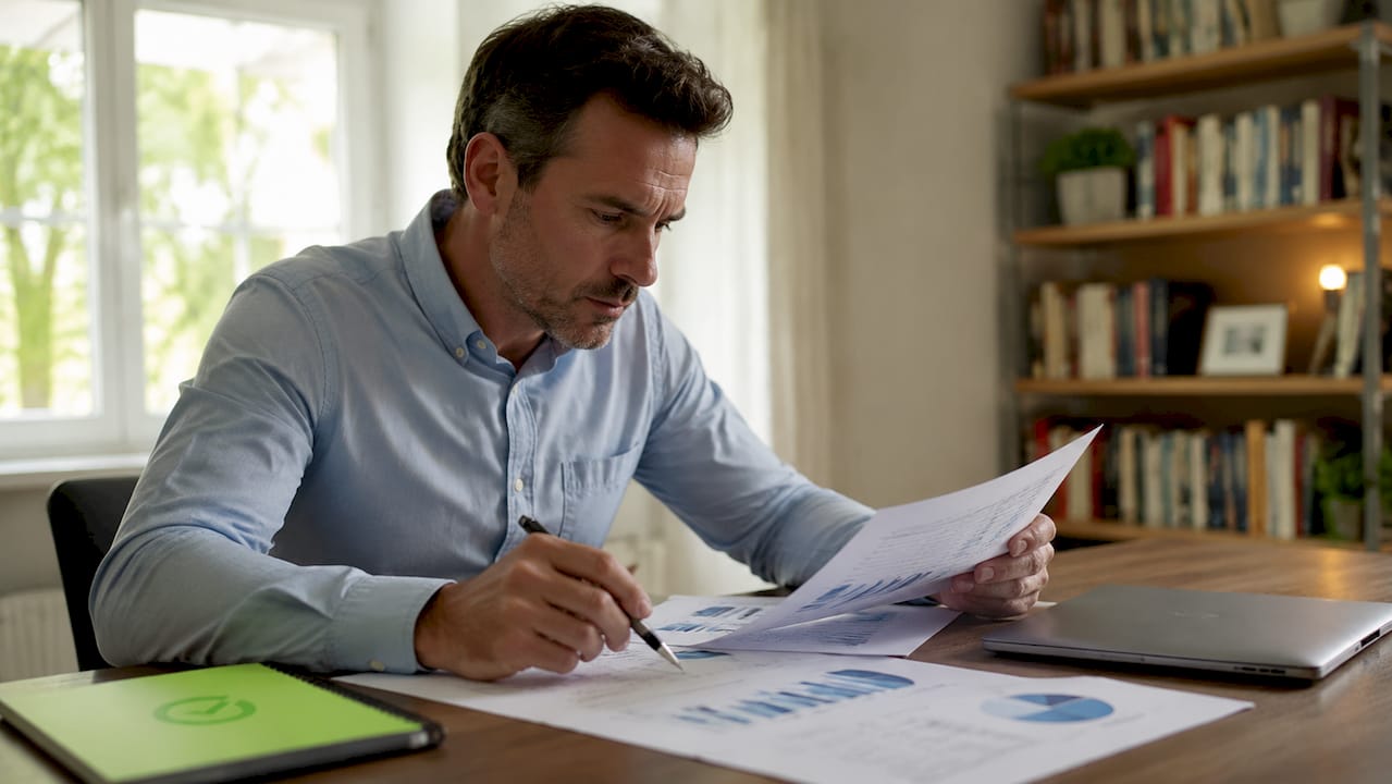 Small business owner reviewing social media strategy documents
