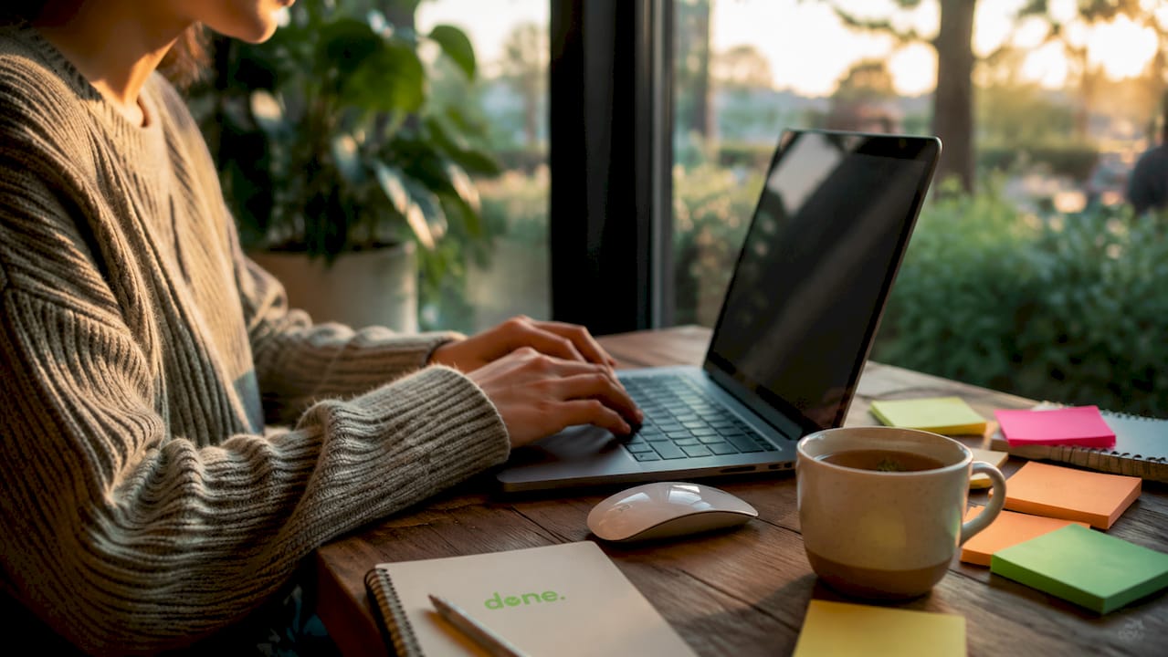 Hands typing SEO content on laptop