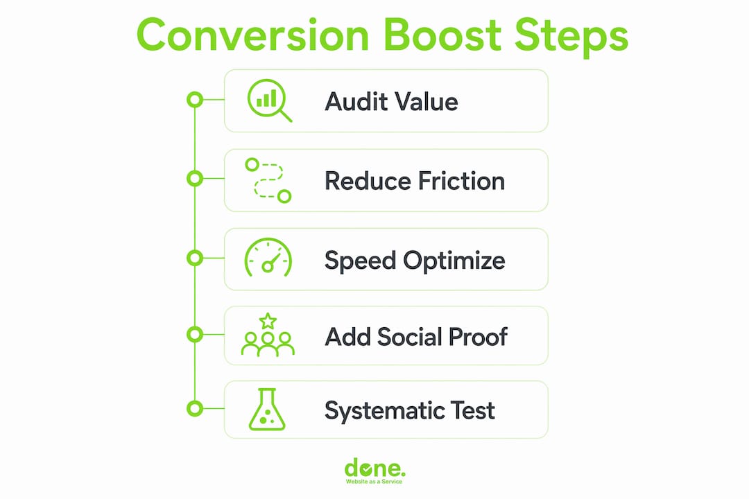 Infographic outlining steps to boost website conversions