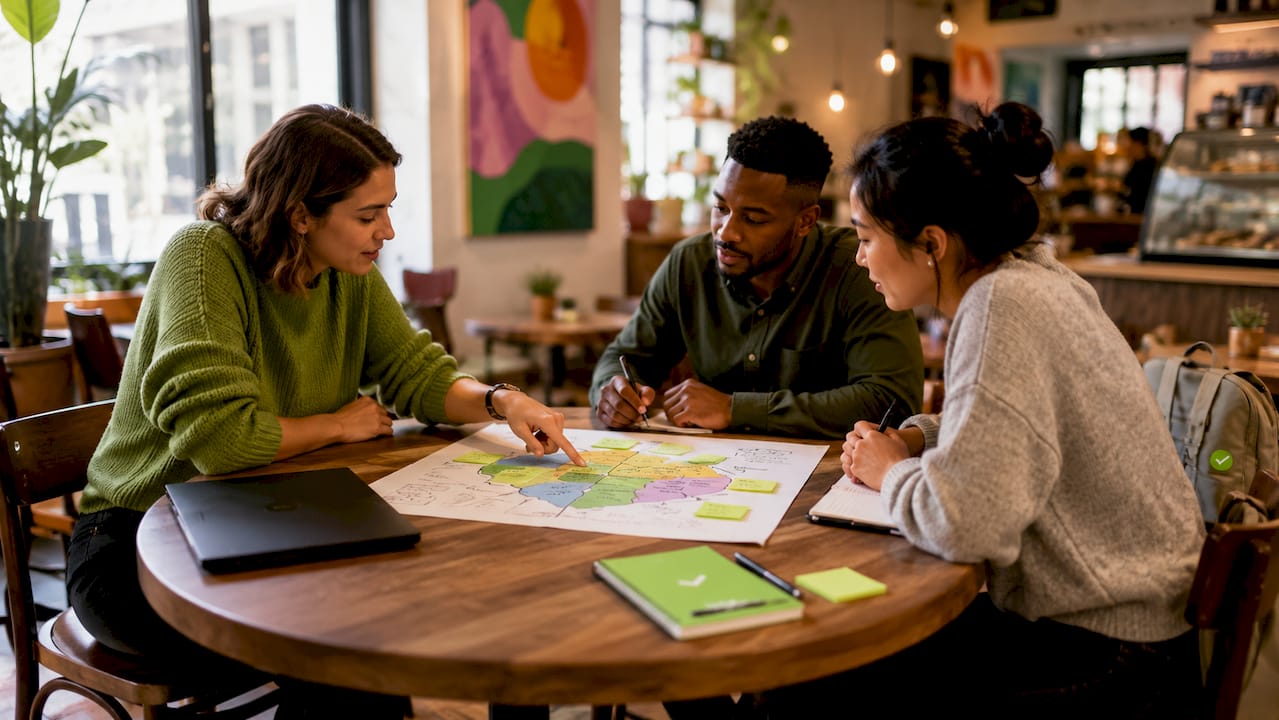 Team collaborating on audience targeting map