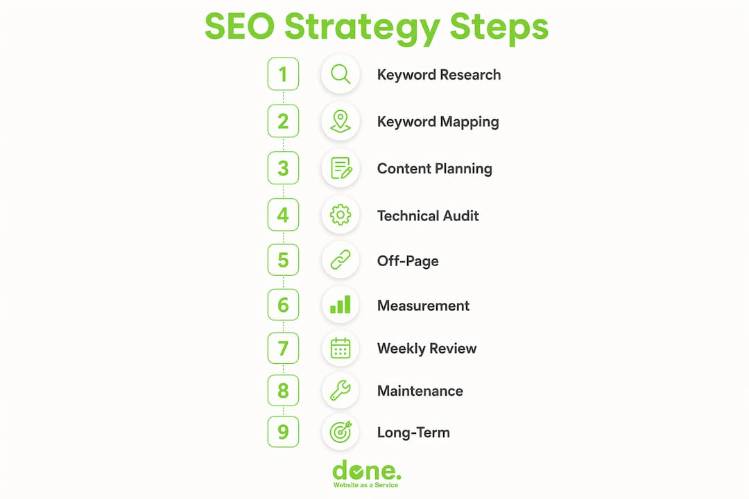 Infographic showing step-by-step SEO strategy process