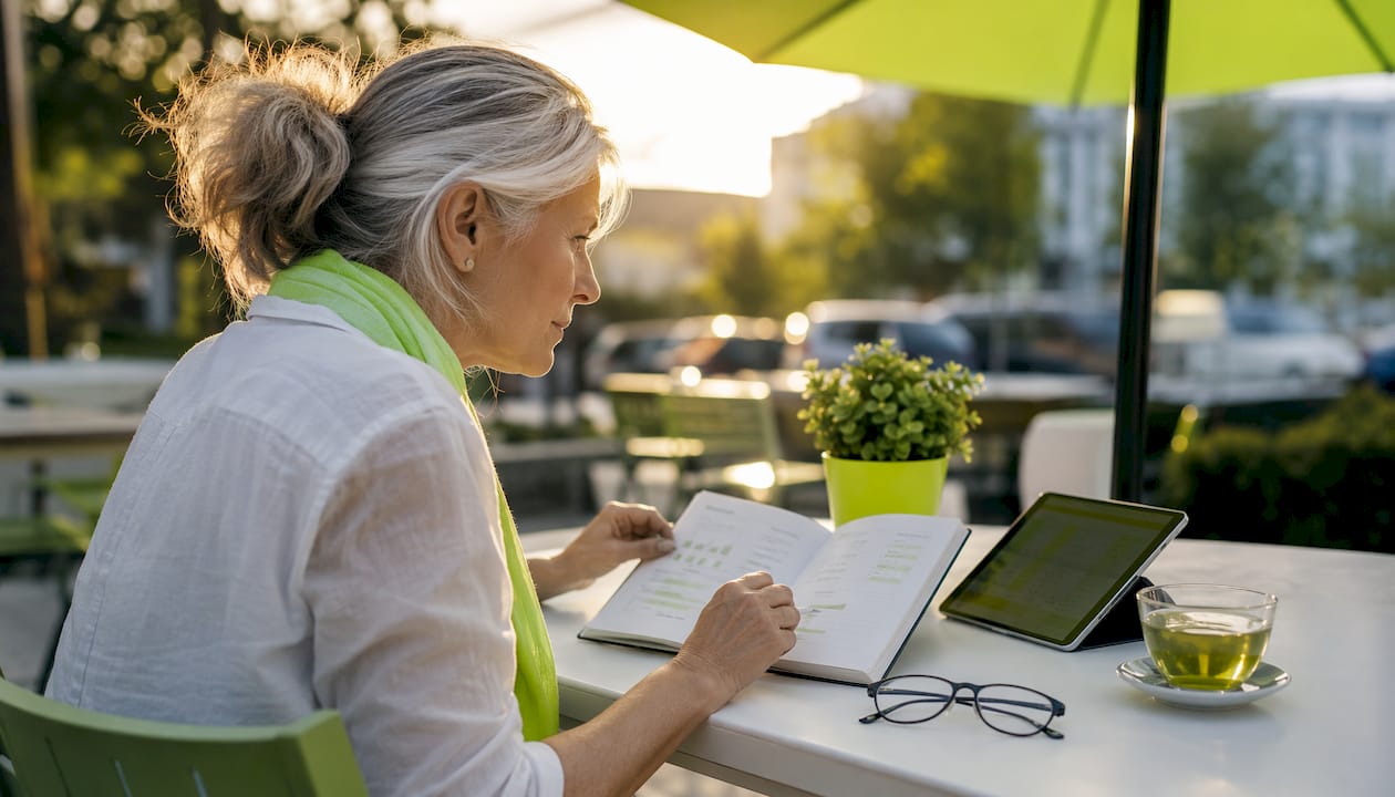Woman reviewing marketing KPI documents
