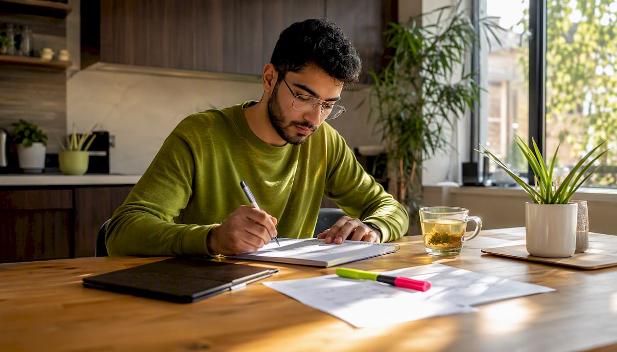 Professional taking notes on SEO workflow