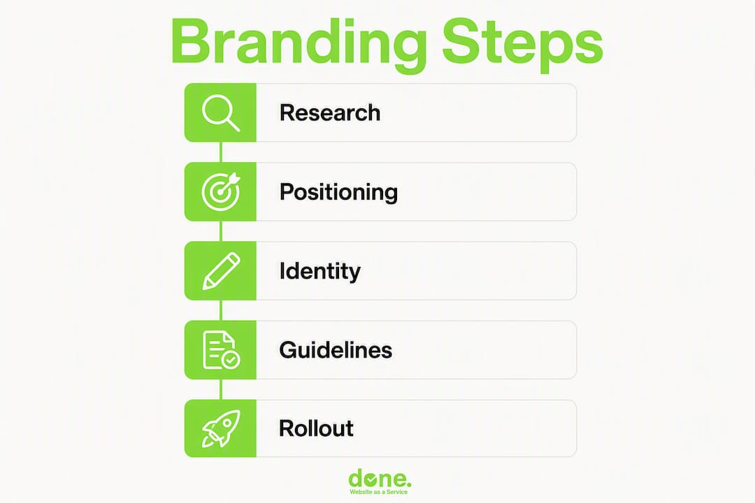Infographic showing branding steps flow