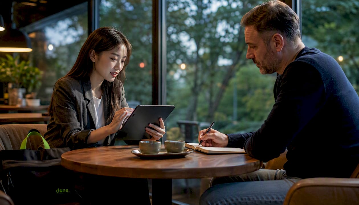 Agency manager and client collaborating in meeting