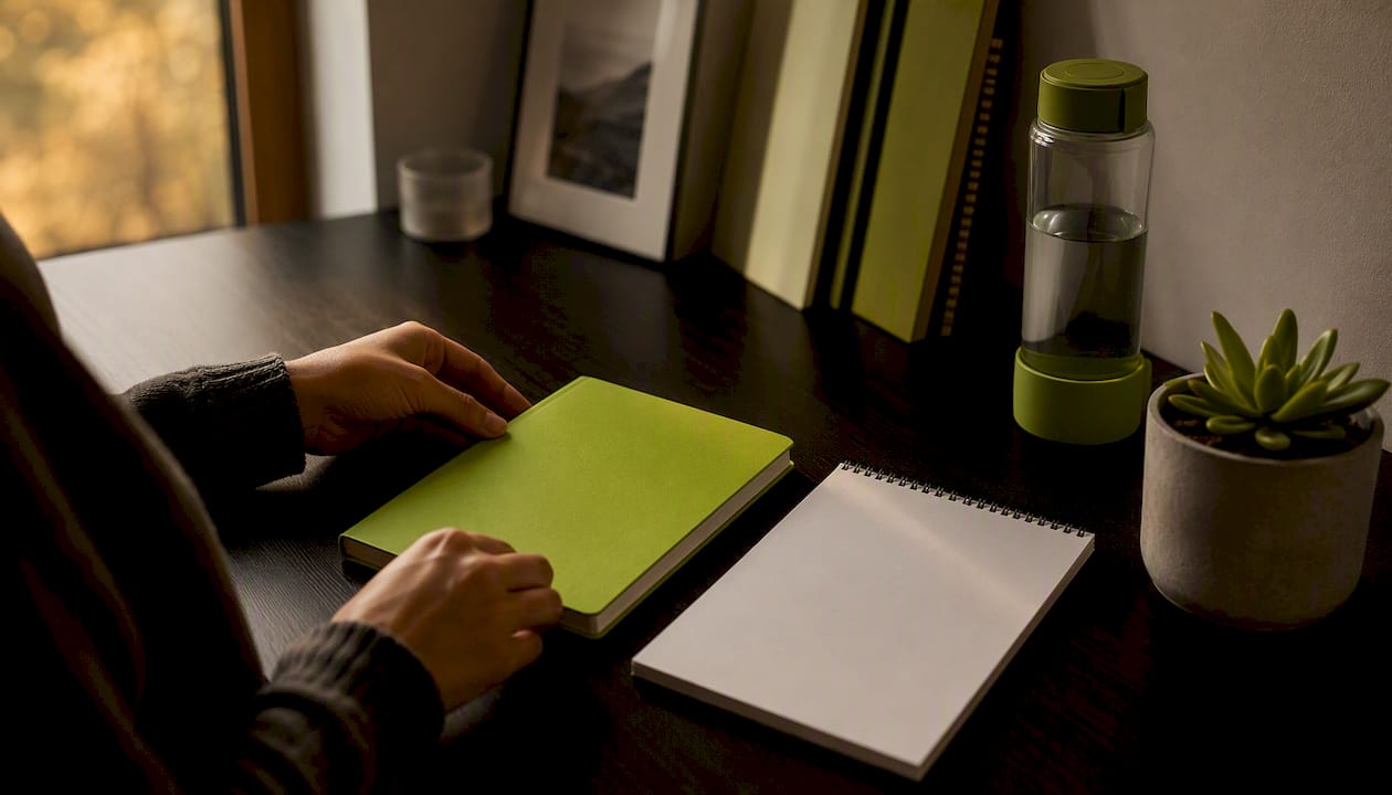 Hands preparing inbound content creation workspace