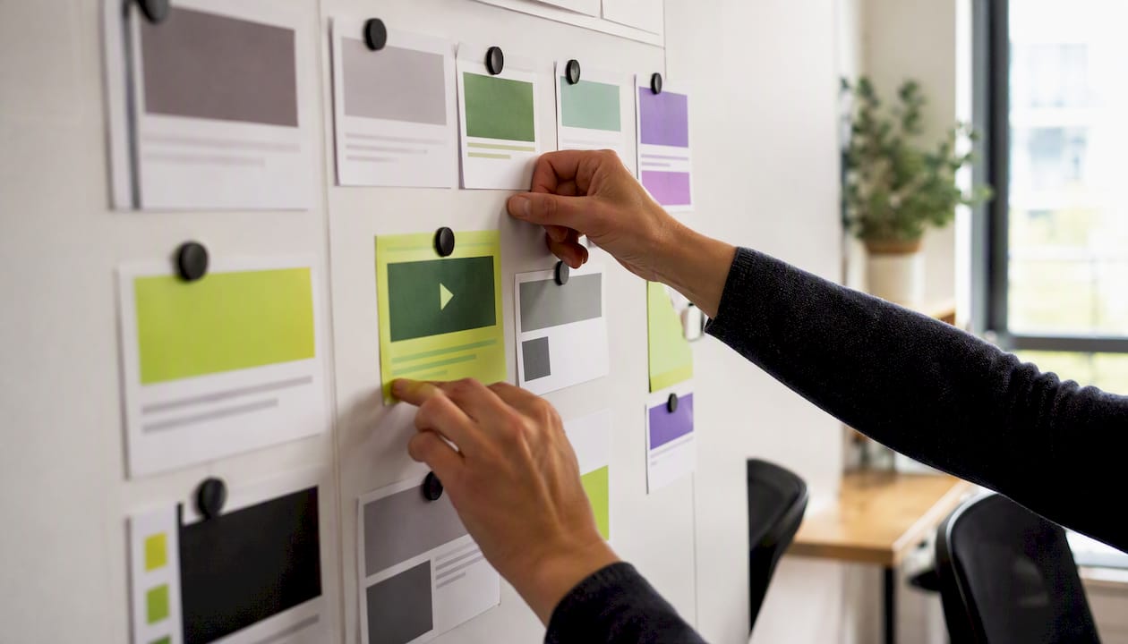 Hands adjusting campaign planning board