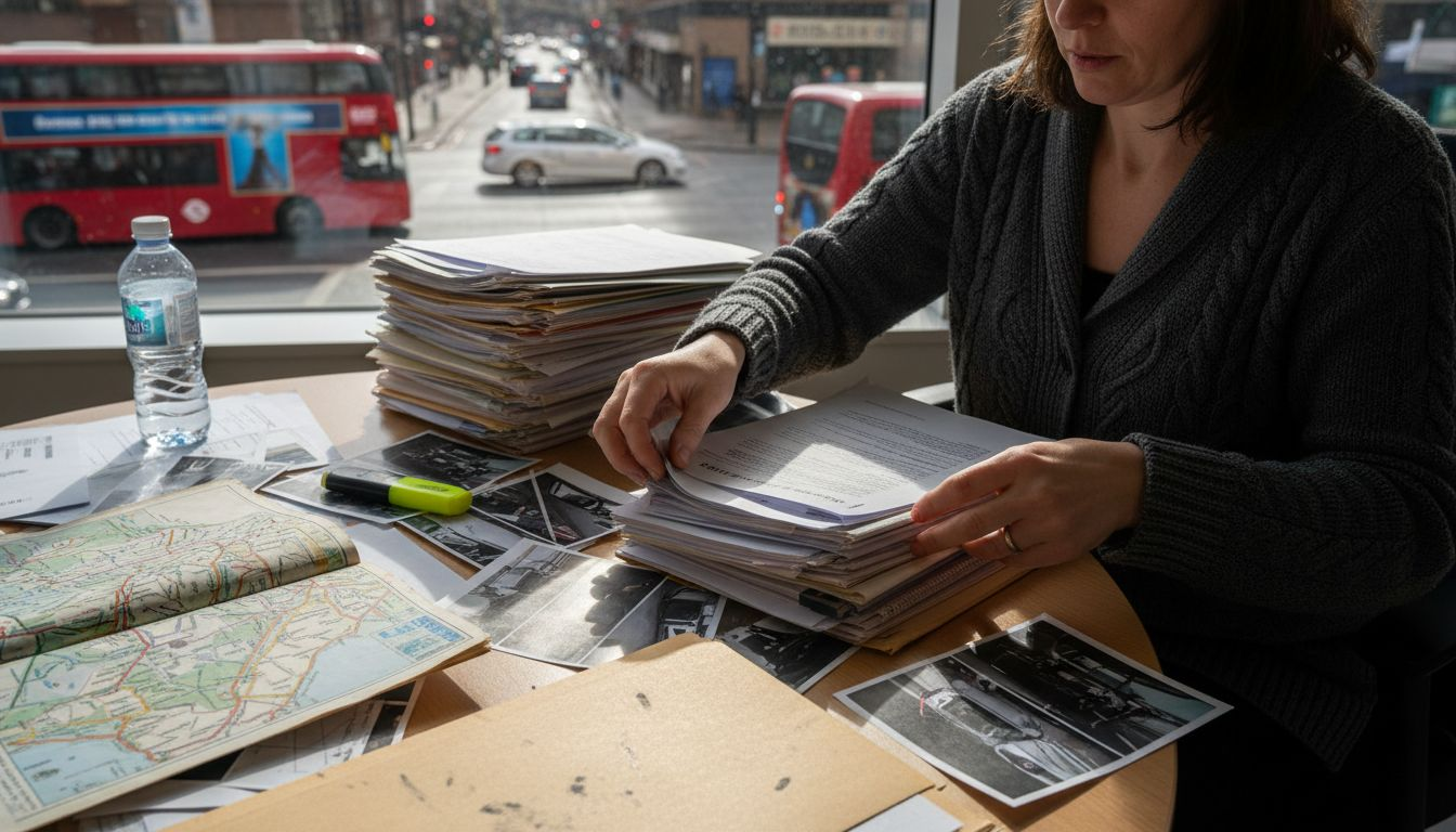 Reviewing accident evidence at cluttered roundtable