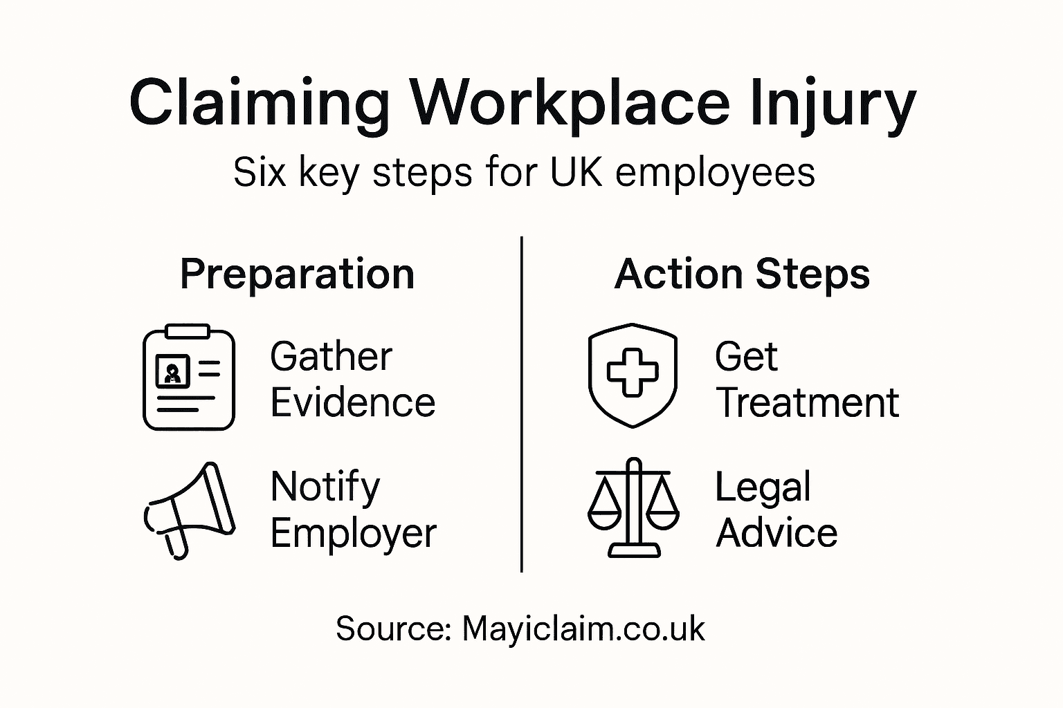 Infographic showing UK workplace injury claim steps