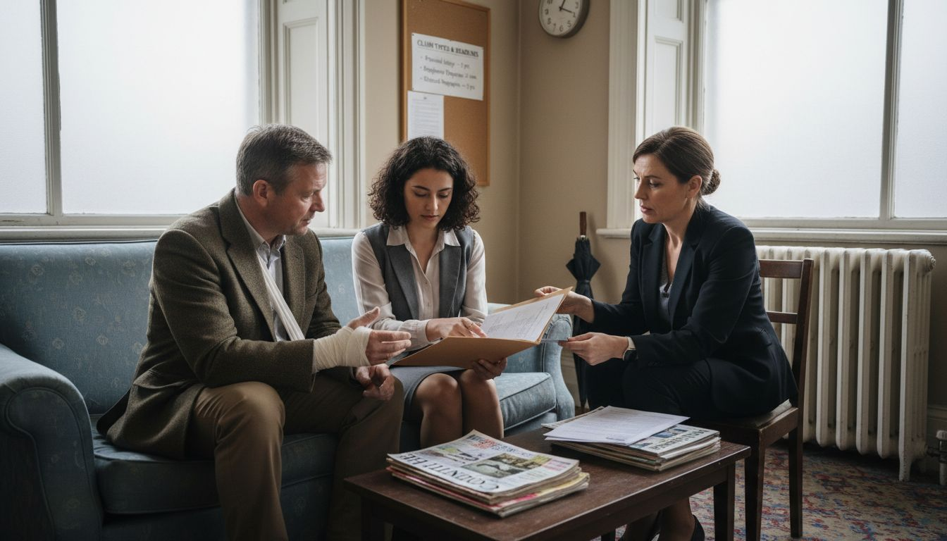 Clients and solicitor reviewing accident evidence