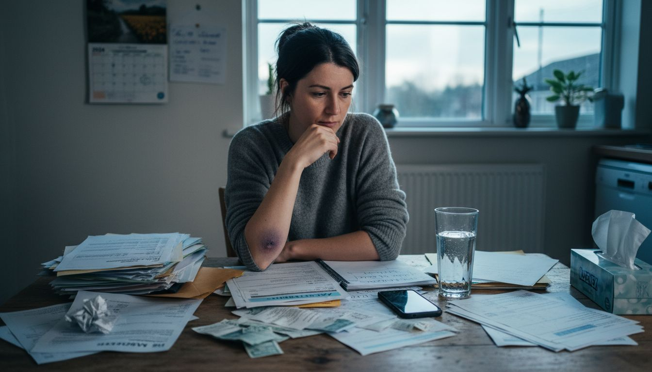 Injured woman organising accident claim documents