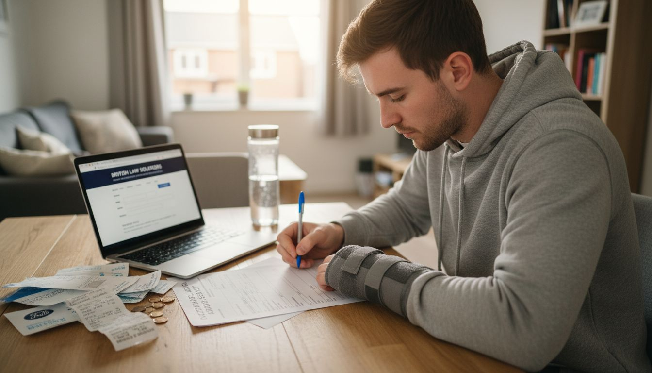 Claimant completing injury paperwork at table