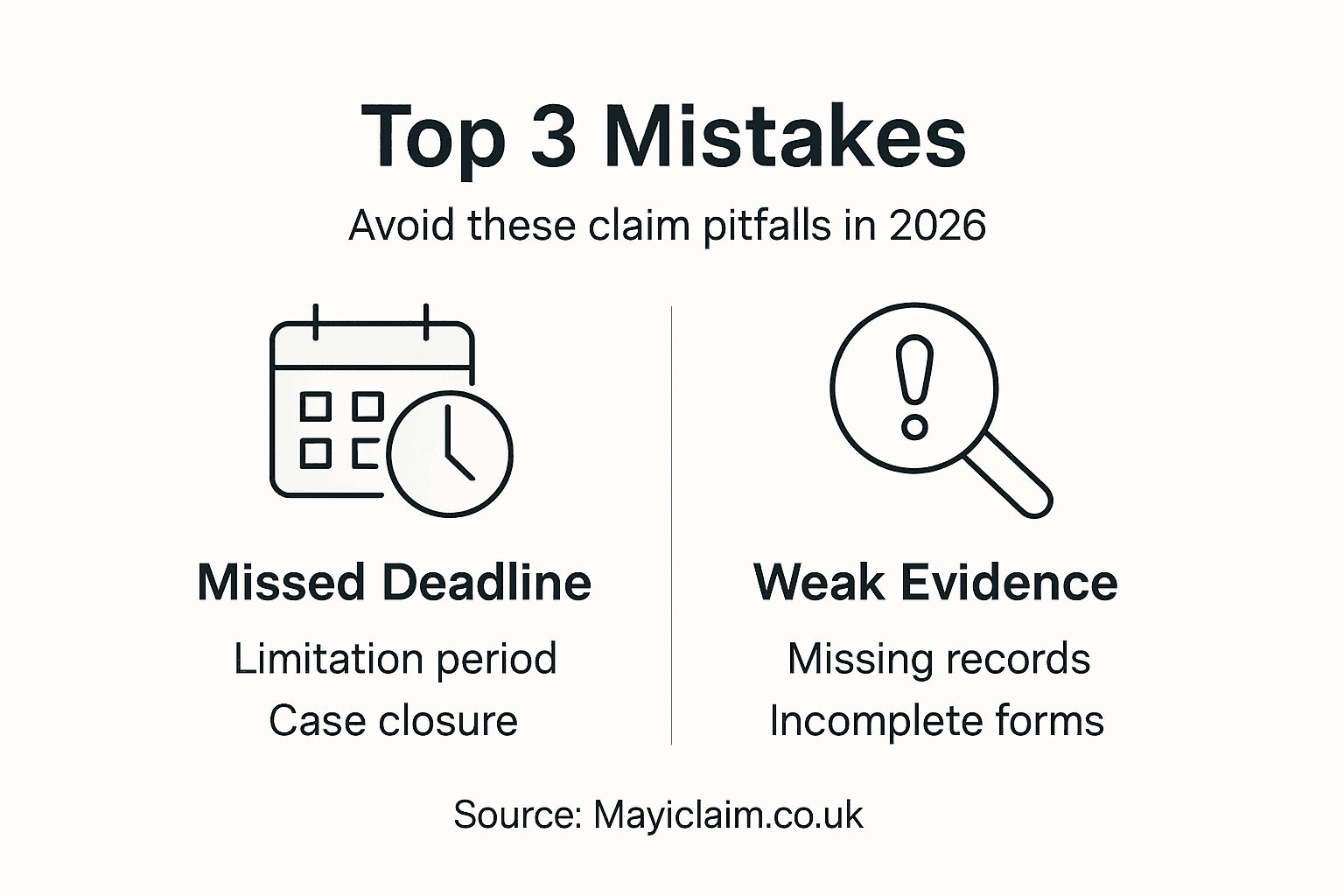 Infographic with top three No Win No Fee mistakes