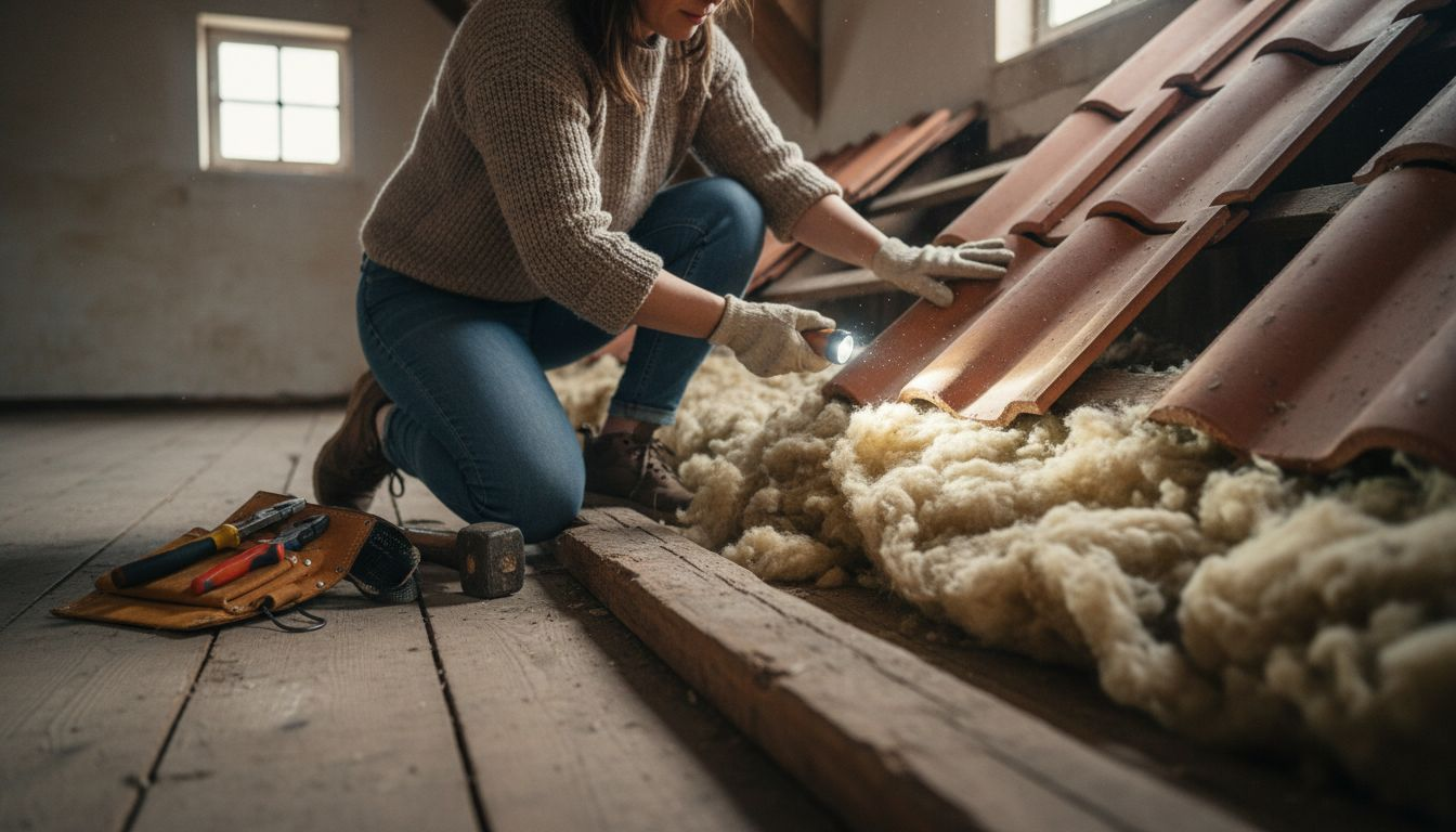 Expert inspecteert isolatie op basis van natuurlijke materialen