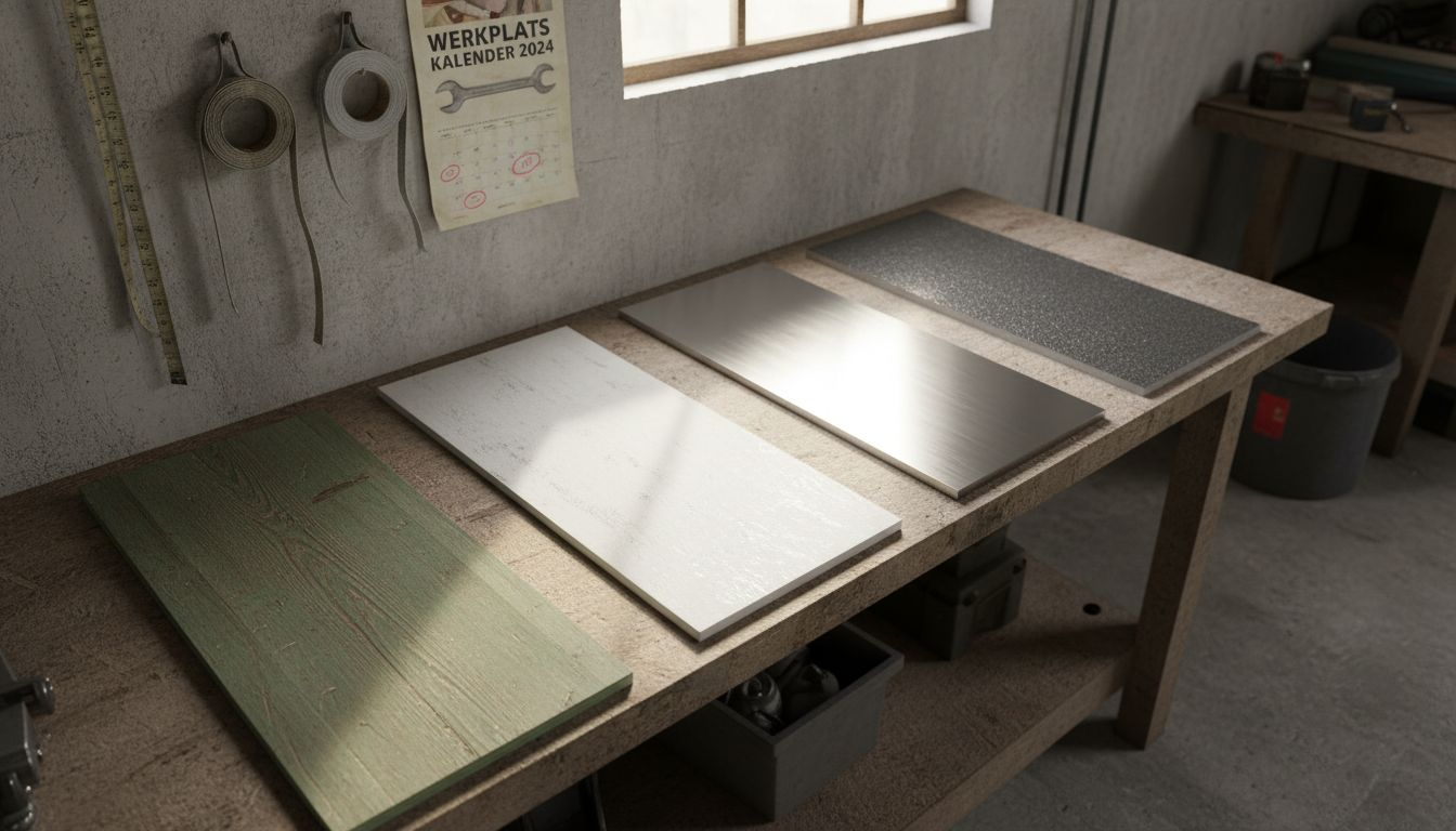 Verschillende soorten boeideel-materiaal uitgestald op de werkbank