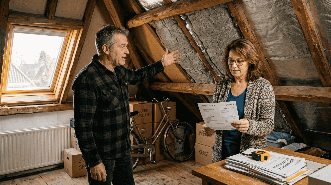 Stel bekijkt mogelijkheden om het dak van hun zolder beter te isoleren