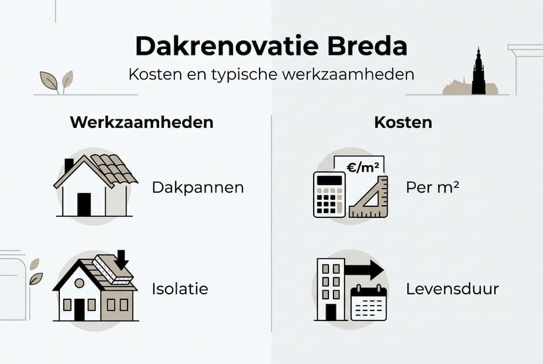 Overzichtelijke infographic met de kosten en uit te voeren werkzaamheden op het dak