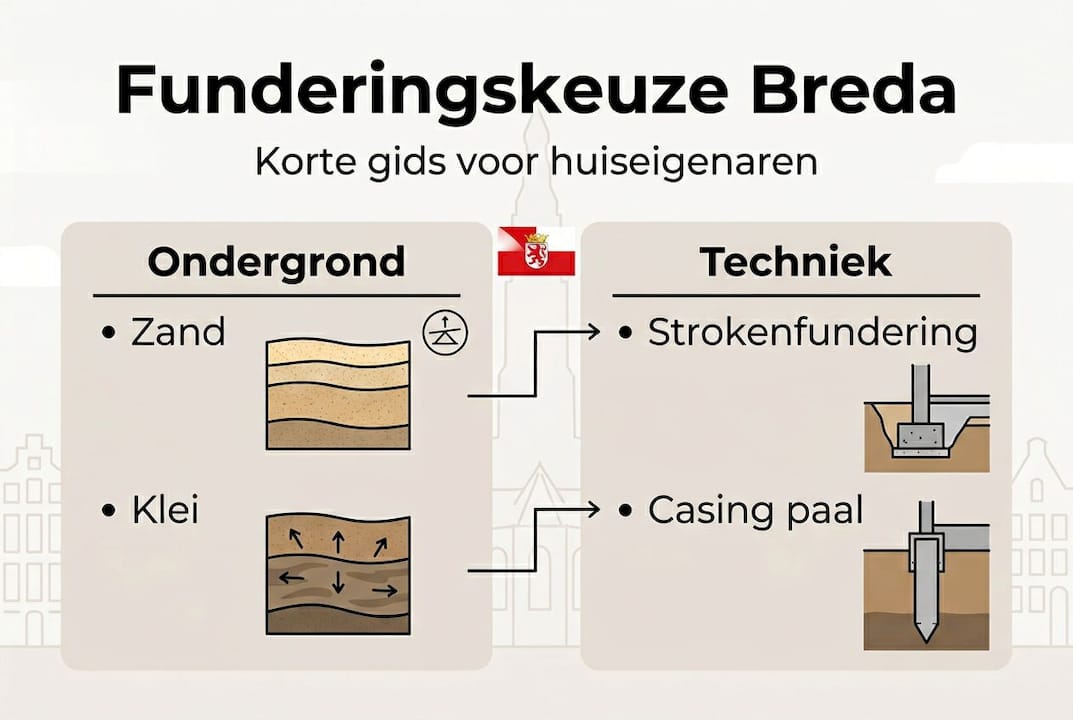 Overzichtelijke infographic met verschillende funderingstypen en bijbehorende bodemsoorten