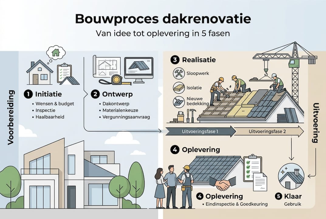 Overzicht van de verschillende stappen bij het renoveren van een dak